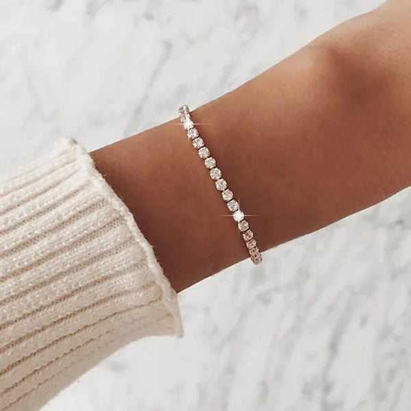 Women Crystal Bangles Rhinestone Elastic Round Bracelets for Female Gold Color Wrist Accessories Fashion Wedding Jewelry