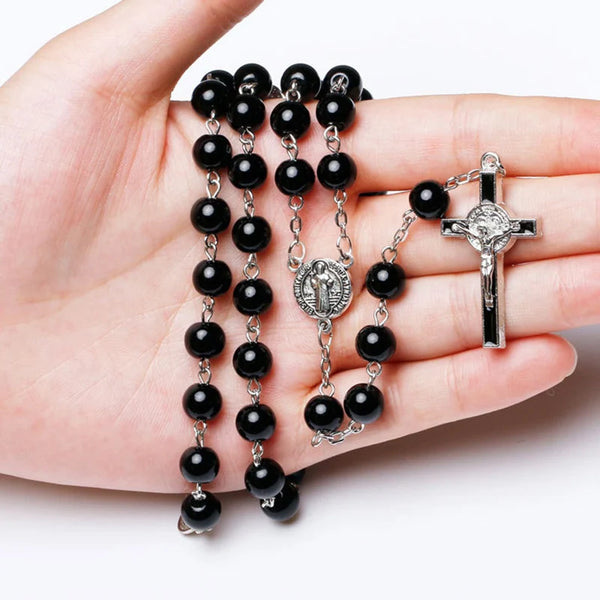 Catholic Black Rosary Beads Necklace For Women Men Cross Long Pendant Necklaces Praying Religious Jewelry Church Gifts Rosarios
