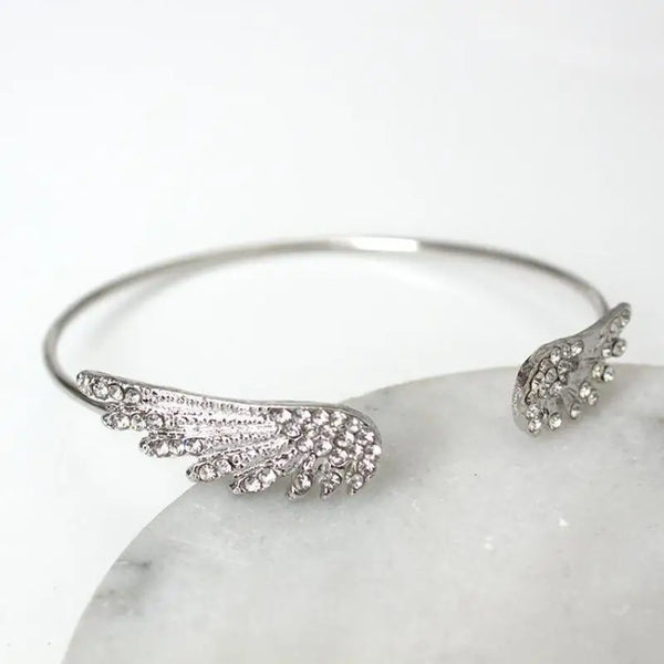Wholesale Angel Wings Bracelet Adjustable Women Silver Cuff Feather Jewelry Gift Open Bracelet Silver Crystal Pulseira Feminina
