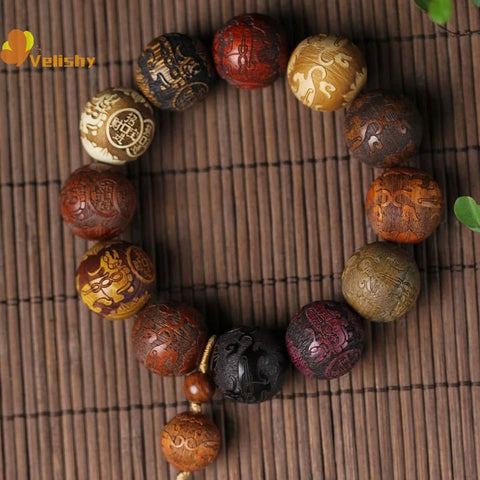 Classic 20mm Handmade Wood Carved Beaded Bracelet With Pendant For Men And Women Jewelry Gift