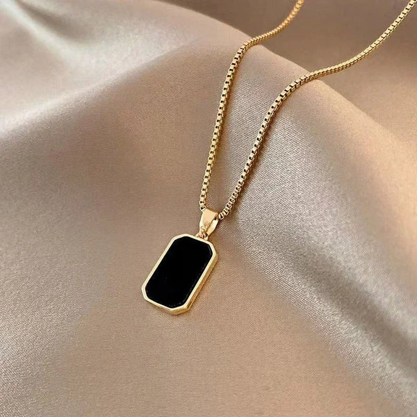 New Stylish Gold Color Geometric Square Necklaces for Women Men Black Enamel Rectangle Pendant Necklace Punk Party Jewelry Gift