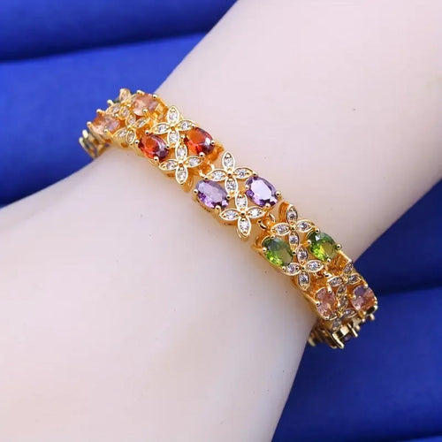 Elegant Tennis Bracelet with Multicolor Synthetic Zirconia - Vintage Luxury Style, 18K Golden Plated, Ideal for Daily Wear & Gif