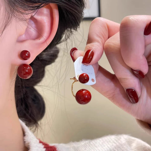 925 Silver Needle Korean Vintage Red Pearl Earrings For Women Jewelry 2026 Trending New Luxury Women's Brown Pink Ball Earrings