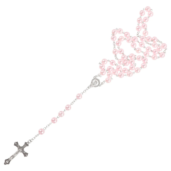 Love Rosary Catholic (Pink) 1pc Bead Necklaces Women Beaded Big Religious Cross Pendant