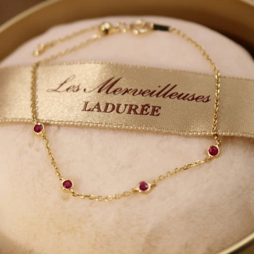 Light Luxury Style Fashion Round Small Red Gemstone Bracelet for Women Bangles Elegant Suitable for Daily Jewelry  Gift