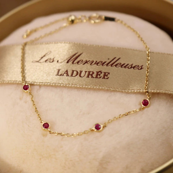 Light Luxury Style Fashion Round Small Red Gemstone Bracelet for Women Bangles Elegant Suitable for Daily Jewelry  Gift