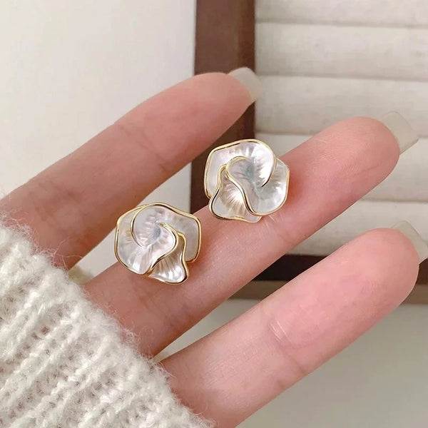 925 Silver Needle Korean White Enamel Flower Stud Earrings For Women Folded Multi-layers Floral Female Small Earrings 2026 New