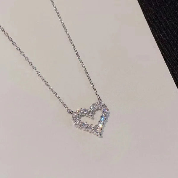 Korean Sweet Crystal Heart Necklace For Women Jewelry 2026 Trending New Luxury Women's Silver Color Necklaces Colar Kolye Gifts