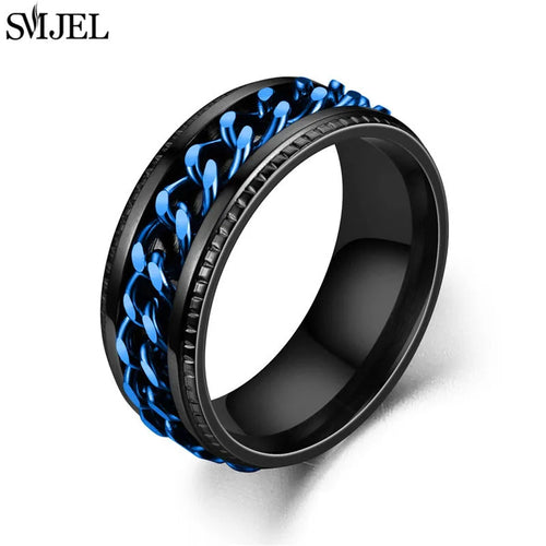 Cool Stainless Steel Rotatable Chain Men' Ring Multifunctional Fashion 8mm Fidget Spinner Rings Couple Jewelry bague homme 2025