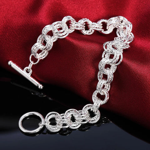 Fashion 925 Sterling Silver Ring Round Bracelets For Women Men Wedding Luxury Quality Jewelry