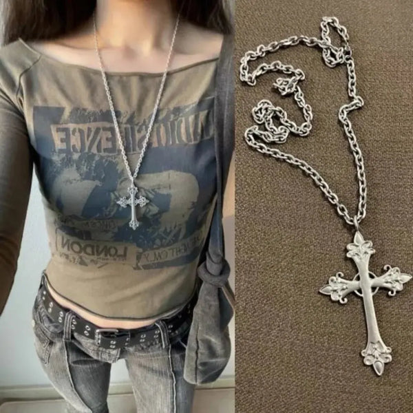 Black Rhinestone Cross Jesus Pendant Choker Necklace for Women Punk Vintage Double Layers Chain Boho Jewelry Fashion Party Gifts