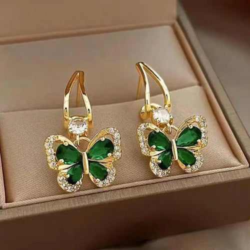 925 Silver Needle Vintage Green Crystal Butterfly Drop Earrings For Women Jewelry 2026 Trending Luxury Zircon Women's Earrings
