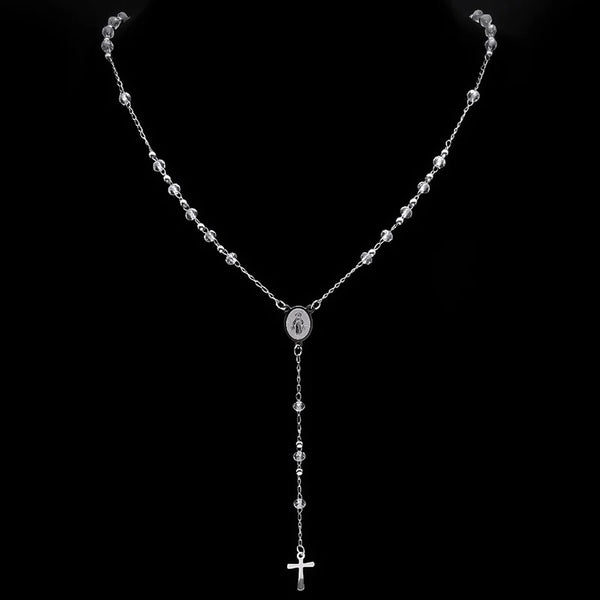 Religious Catholic Virgin Mary Jesus Cross Rosary Necklace for Men Women Stainless Steel Christian Christ Long Chain JewelryZZZ