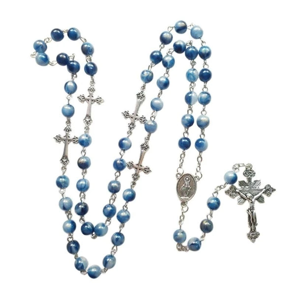 Blue Acrylic Rosary Necklace Long for Cross Pendant Catholic Necklace Jewelry Gi high quality