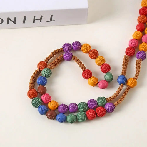 Rose Bead Colorful Cross Necklace Religious Catholic Handmade Rosary Necklace Blessing Durable Crucifix Pendant Chain Men