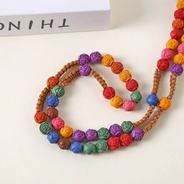 Rose Bead Colorful Cross Necklace Religious Catholic Handmade Rosary Necklace Blessing Durable Crucifix Pendant Chain Men