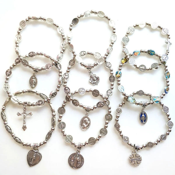 Catholic Rosary Bracelet Cross Crystal Beads Medal Cross Prayer Bracelets Religion Jewelry Accessories for Men Women Gifts