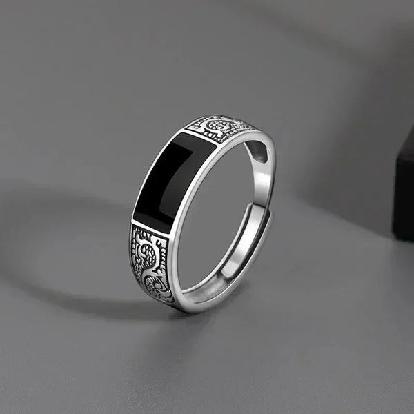 European and American Fashion New Vintage Dragon Pattern Titanium Steel Ring Hip Hop Men Single Party Opening Adjustable Ring