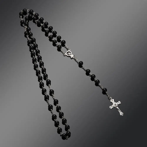 Vintage Rosary Beads Chain Cross Necklace Handmade Quality  Glass Bead Catholic Rosary Religious Crucifix Pendants Necklace