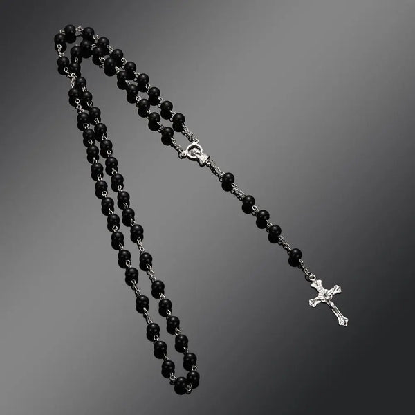 Vintage Rosary Beads Chain Cross Necklace Handmade Quality  Glass Bead Catholic Rosary Religious Crucifix Pendants Necklace