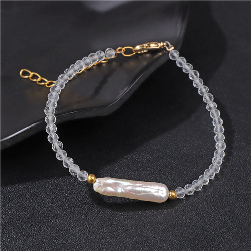 Elegant Pearl Charm Bracelet Women Tiny Faceted Beads Bracelet Natural Crystal Bangles Handmade Simple Female Jewelry Wedding