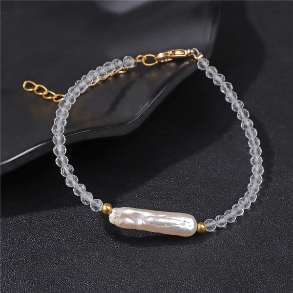 Elegant Pearl Charm Bracelet Women Tiny Faceted Beads Bracelet Natural Crystal Bangles Handmade Simple Female Jewelry Wedding