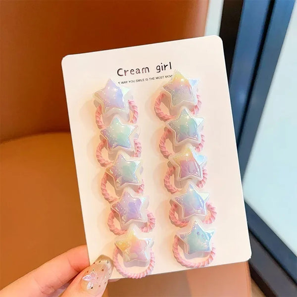 10pcs/set Cute Baby Girl Hair Love Bands Cartoon Love Heart Star Hair Ties Toddler Elastic Rubber Band Kids Hair Ropes Headwear