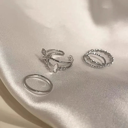 3/4Pcs Fashionable Punk Style Butterfly Metal Rings Set For Women Parties Festivals Gifts Daily Versatility Jewelry 20234