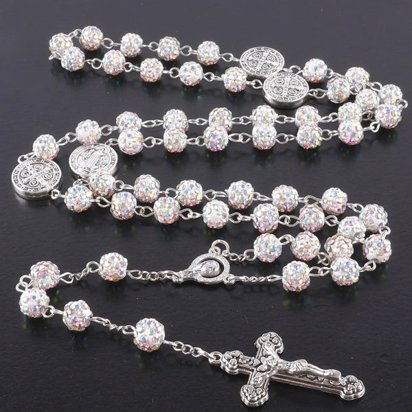 1 piece retro classic multi-color 8mm round rosary DIY pure handmade work cross religious necklace men's and women's jewelry gif