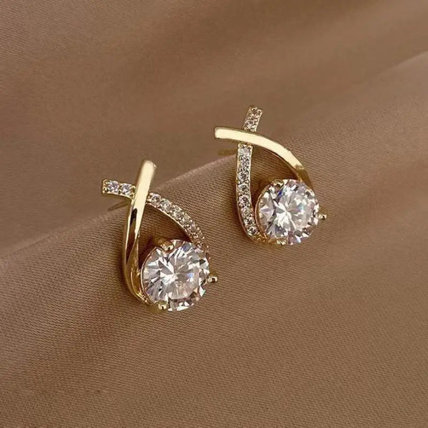 925 Silver Needle Korean Fashion Zircon Geometric Earrings For Women Jewelry 2026 Trending Luxury Crystal Cross Stud Earrings