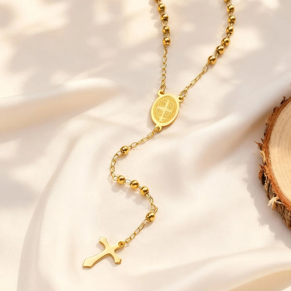 Rosary Virgin Cross Drop Y-shaped Necklace for Women,Stainless Steel Link Bead Chain Prayer Necklaces,Mary Jewelry Gift