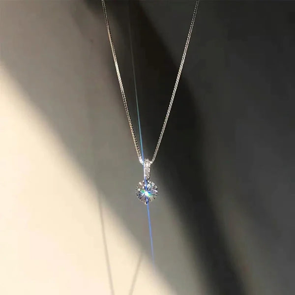 New Fashion Sterling Round Zircon Necklace Minimalist Style Charm Choker Pendant Party Gift For Women's Fine Jewelry