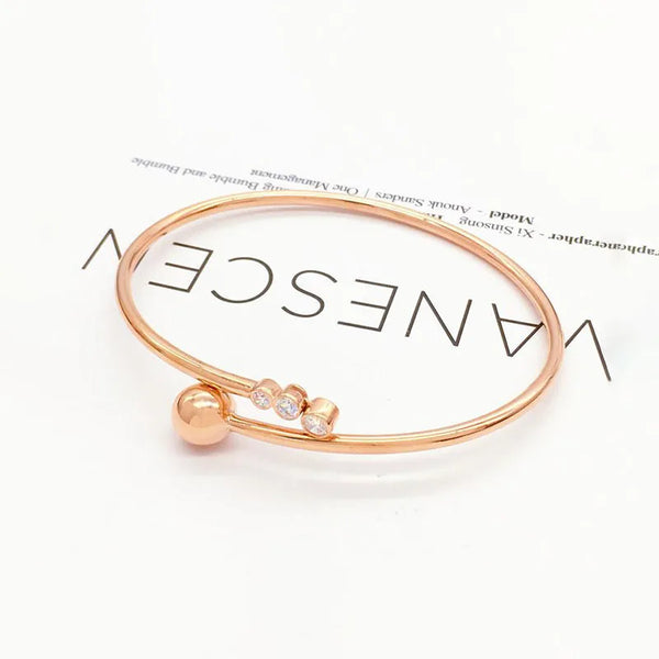 Classic 585 Purple Gold Fashion Glossy Round Bead Bracelet for Women Shining Plating 14K Rose Gold Face Bangles Fine Jewelry