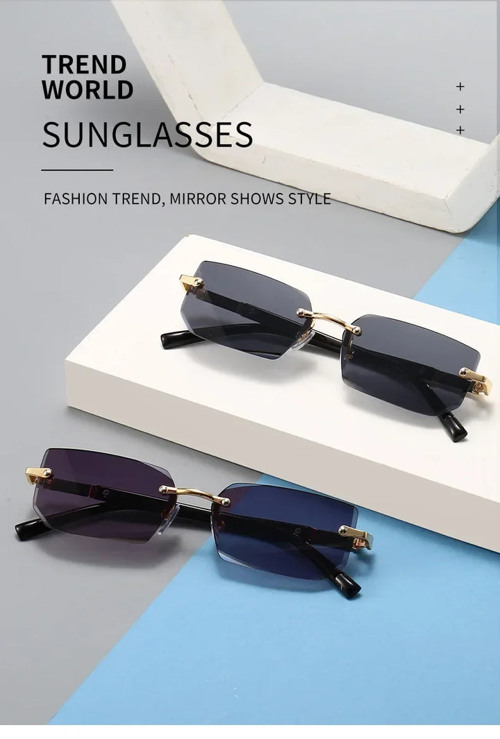 Unisex Rectangle Rimless Sunglasses Small Square Fashion Shades for Su ...