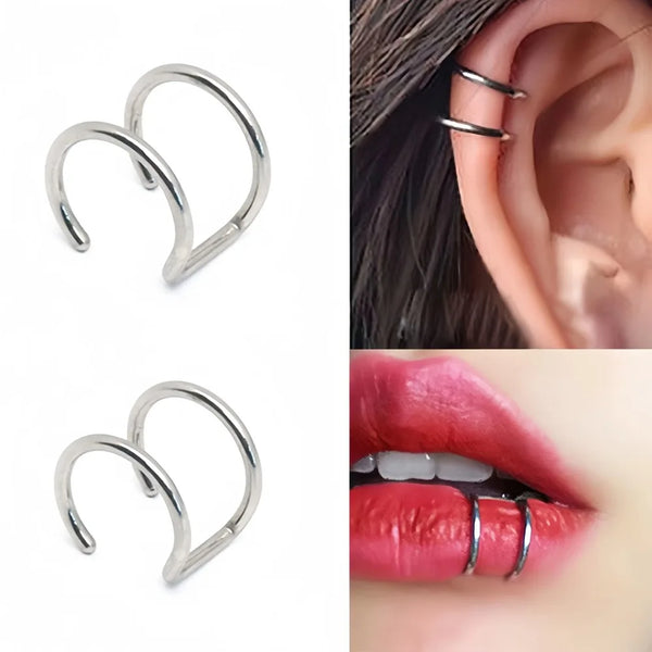 Fashion Stainless Steel Fake Piercing U-shaped Double Layer Ear Clips Lip Clip for Women Charms Ear Bone Nail Ear Cuff Jewelry