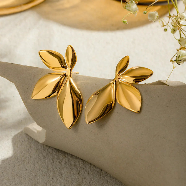 925 Silver Needle Korean Fashion Leaf Flower Earrings For Women Metal Earings Jewelry 2026 Trending Women's Gold Color Earrings