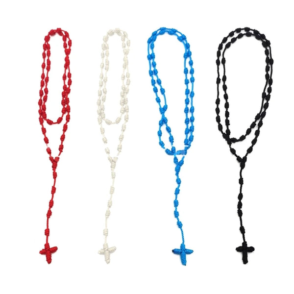 Sturdy Handwoven Crossing Knot Rosary Necklace for Spiritual Trendy Women Ladies