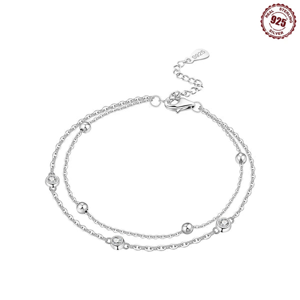 925 sterling silver elegant and simple double-chain bracelet, suitable for ladies' daily DIY accessories at banquets and parties