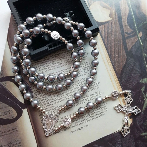 Handmade Glass Bead Rosary Catholic Necklace for Women Girls Jewelry Jesus for Cross Pendant Religious Prayer Necklaces Y5GB