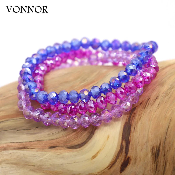 3 Pieces Women Bracelets Set Wrist Jewelry Crystal Beaded Multicolor Mixed Bracelet Gift for Female Accessories