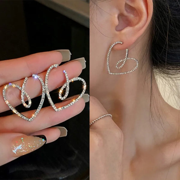 925 Silver Needle Korean Fashion Big Crystal Heart Earrings For Women Jewelry 2026 Trending New Luxury Women's Zircon Earrings