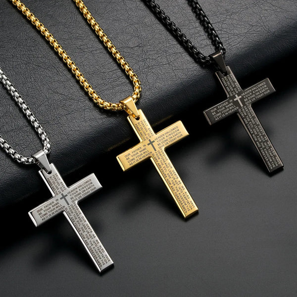 YQ Cross Chain Necklace Stainless Steel Pendant For Men Catholic Religious Jewelry Accessories