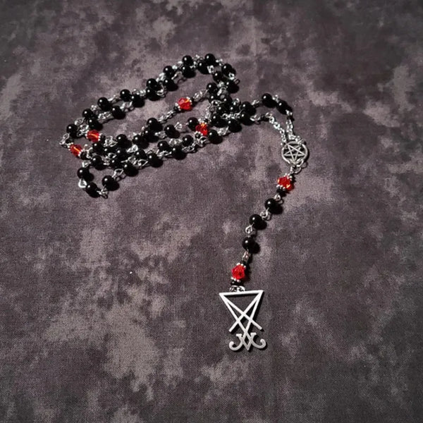 Sigil of Lucifer Rosary / Satanic Rosary / Prayer Beads (Black/Red)Rosary necklaces fashion jewelry