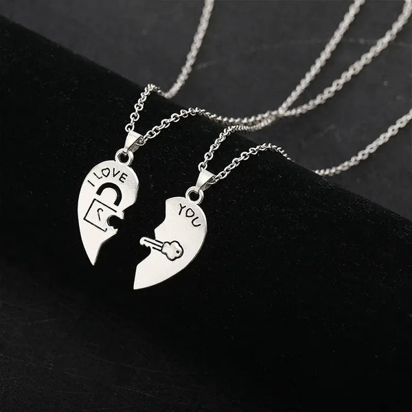 2pcs Couple Lock Key Heart Puzzle I Love You Pendant Couple Necklace Pendants Necklaces for Lovers Valentine's Day Jewelry Gifts