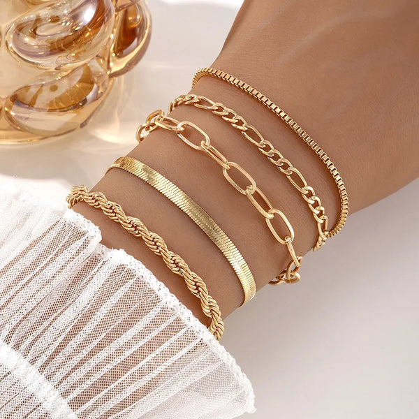 5 Bracelet Set Bohemian Minimalist Hand Decoration Metal Chain Women's Multi Layered Chain