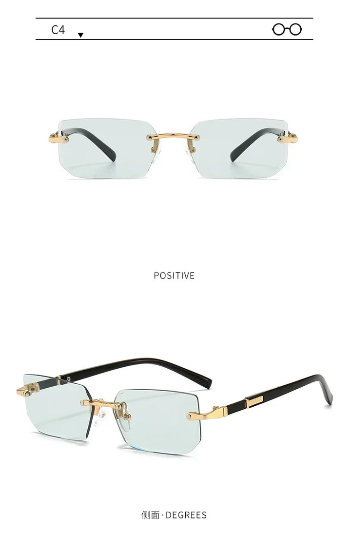 Unisex Rectangle Rimless Sunglasses Small Square Fashion Shades for Su ...