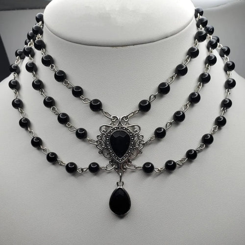 Rosary water drop Cameo Choker, Gothic jewelry, Victoria, Retro, Devil, Pagan, witchcraft accessory, vampire, necklace For Women