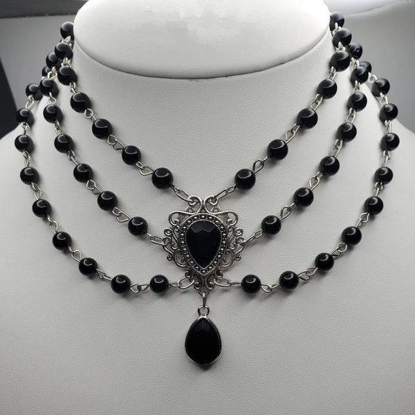 Rosary water drop Cameo Choker, Gothic jewelry, Victoria, Retro, Devil, Pagan, witchcraft accessory, vampire, necklace For Women