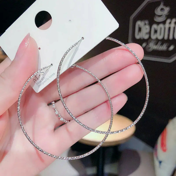 Simple Big Metal Hoop Earrings for Women Jewelry Gift Carve Serrations Round Circle Earrings Trendy Exaggerate Statement Earring