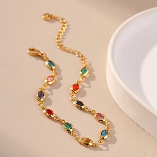 Elegant 18K Gold Plated Colorful Rhinestone Beads Bracelet for Women 2025 New Trend Bracelets Party Jewelry Gifts
